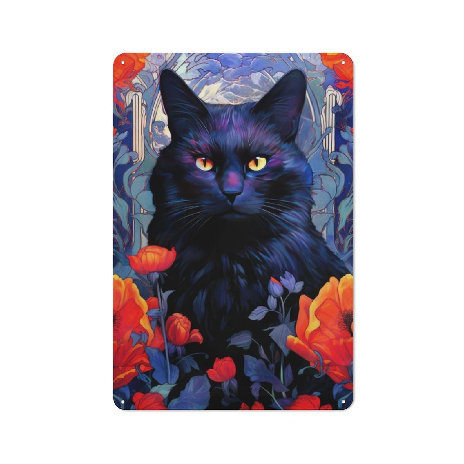 Junmoney Elegant Cat Printed Metal Sign 30X20cm For Café Or Restaurant, For Hospitality Interior Collectors