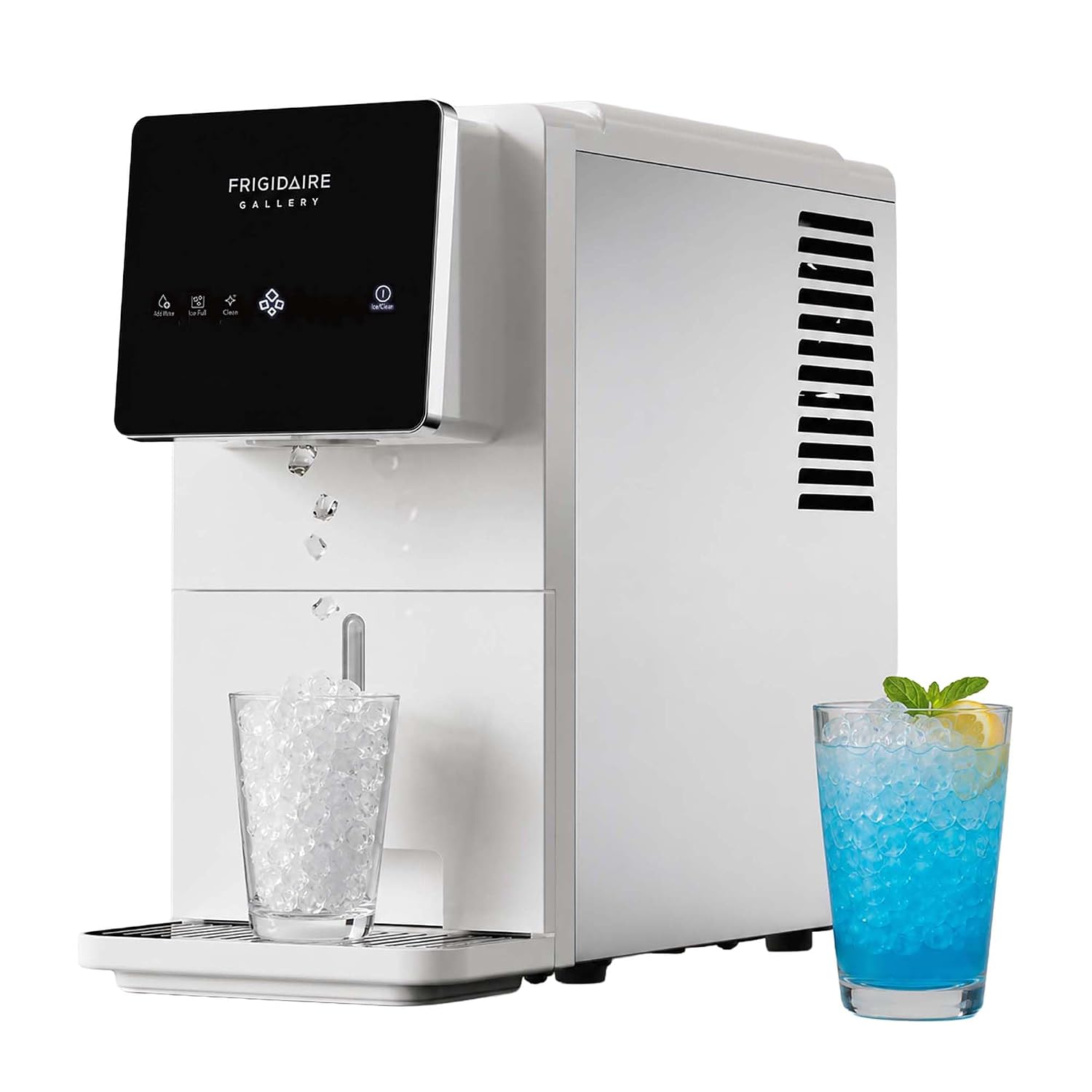 FRIGIDAIRE Countertop Crunchy Chewable Touchscreen Nugget Ice Maker, 33lbs per Day, Auto Self Cleaning, White