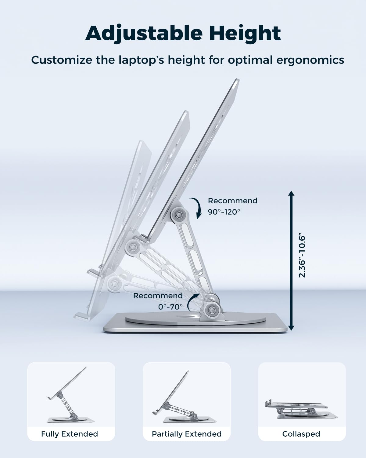 Aoviho Soporte Ajustable para computadora portátil con Base giratoria de 360°, Soporte Elevador ergonómico de Aluminio para Laptop, Soporte portátil para MacBook Pro/Air, DELL, HP, Lenovo de hasta