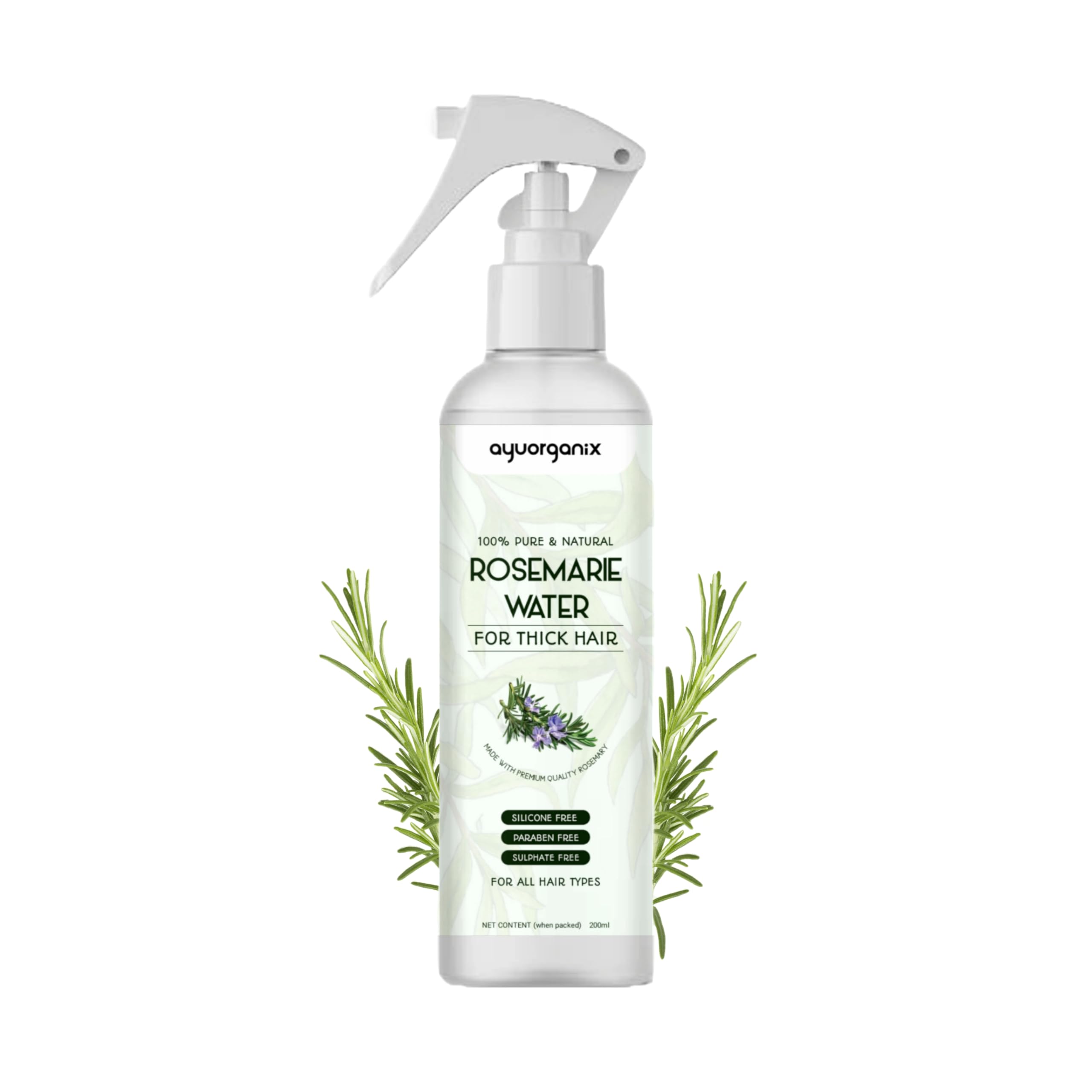 AYUORGANIX Rosemary Water 200ml – 100% Natural Hair Growth Spray for Stronger Roots & Scalp Health