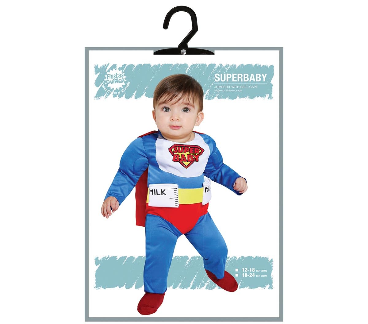 FIESTAS GUIRCA | Costume Super Bebé - Mantello, Tuta e Porta Lattine - Costumi da Supereroi e Villain per Halloween, Carnevale e Feste in Maschera - Ideale per Bambini