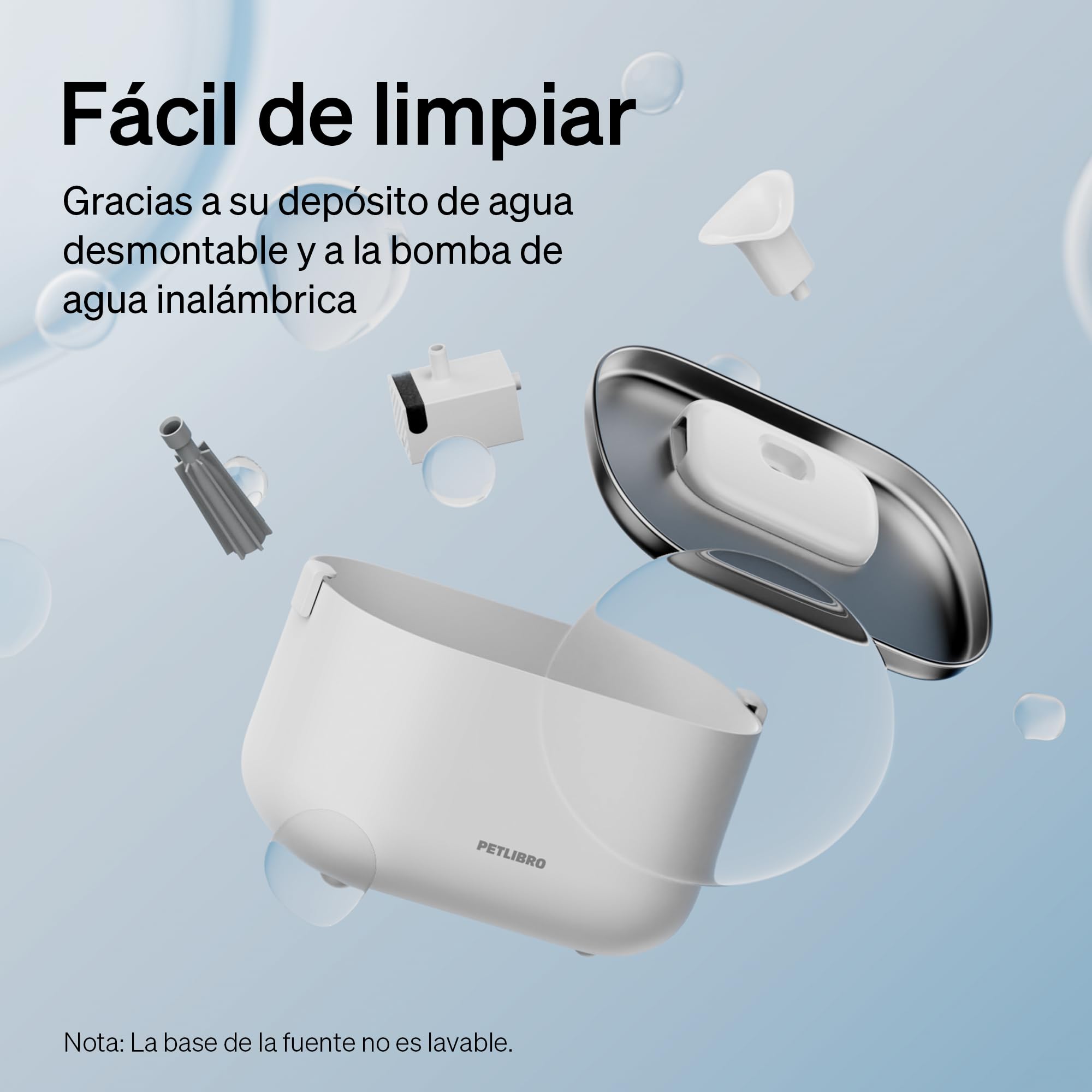 PETLIBRO Fuente para Gatos sin Cable con Sensor de Movimiento, Dockstream 2,5L Bebedero Gatos con Pilas 5000mAh, 23dB Ultra Silenciosa, Fácil de Limpiar, sin BPA, Dispensador Agua Gatos