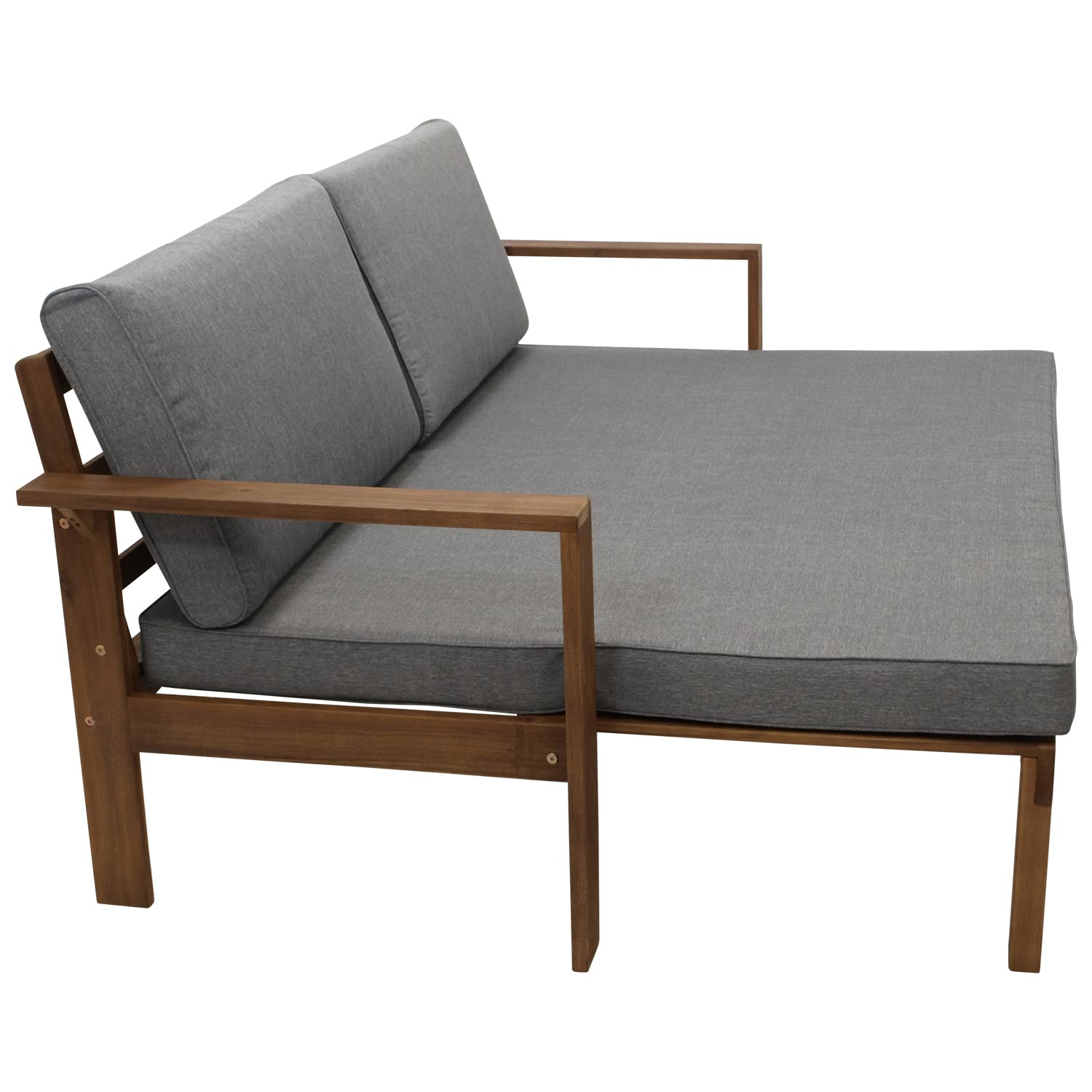 DEGAMO Gartensofa Liegesofa Parana 180x136cm ausziehbar, Akazienholz braun gölt, mit Polsterauflagen grau, Indoor und Outdoor