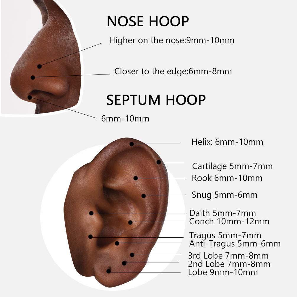 PROSTEEL Un Piercing Nariz Aro Septum Acero Quirurgico, Pendientes Nostril Labio Tragus con Calibre 20G / 18G Grosor, 6-10 mm Diámetro, Plateado/Dorado/Rosado/Negro — view 6