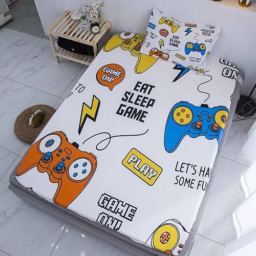 Miniatura 3 de Sábanas de videojuegos tamaño individual, 2 piezas, 1 sábana bajera con 1 funda de almohada, coloridos controladores de juegos, sábanas suaves para