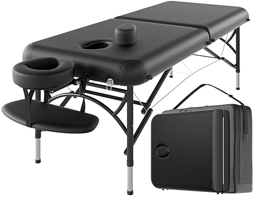 Miniatura 21 de CLORIS Mesa de masaje profesional de 84 pulgadas, patas de madera reforzada, portátil, 2 plegables, ligeras, para spa, salón de spa, cama de masaje