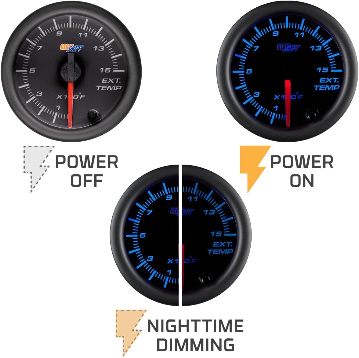 GlowShift Black 7 Color 1500F Pyrometer Exhaust Gas Temp Gauge Kit - Includes 1/8-27 NPT Type K EGT Probe & Wiring - Multi-Color Display - Black Dial - Clear Lens - for Diesel Trucks - 2-1/16" 52mm