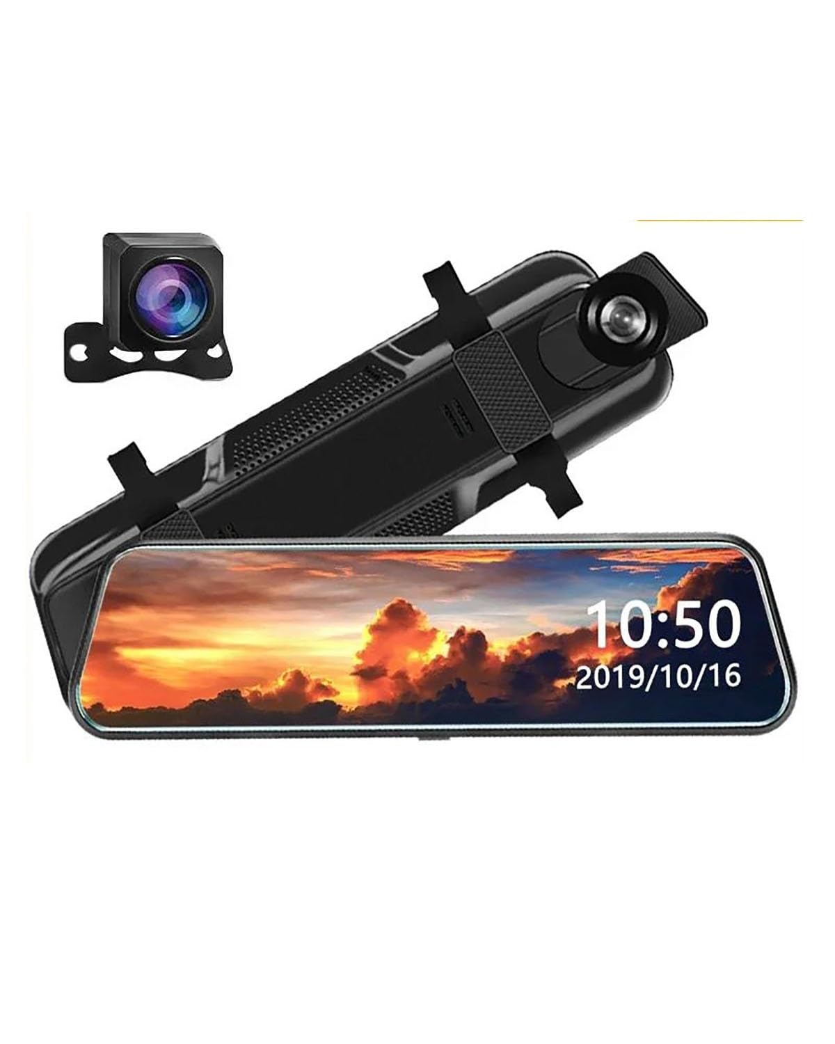 Dash Cam Auto Dashcam DVR con Schermo Touch da 10'' Auto Streaming Multimediale 1080P Doppia Lente IPS Specchietto Retrovisore Telecamera Visione Notturna Dashcam(1080P No WiFi 64G)