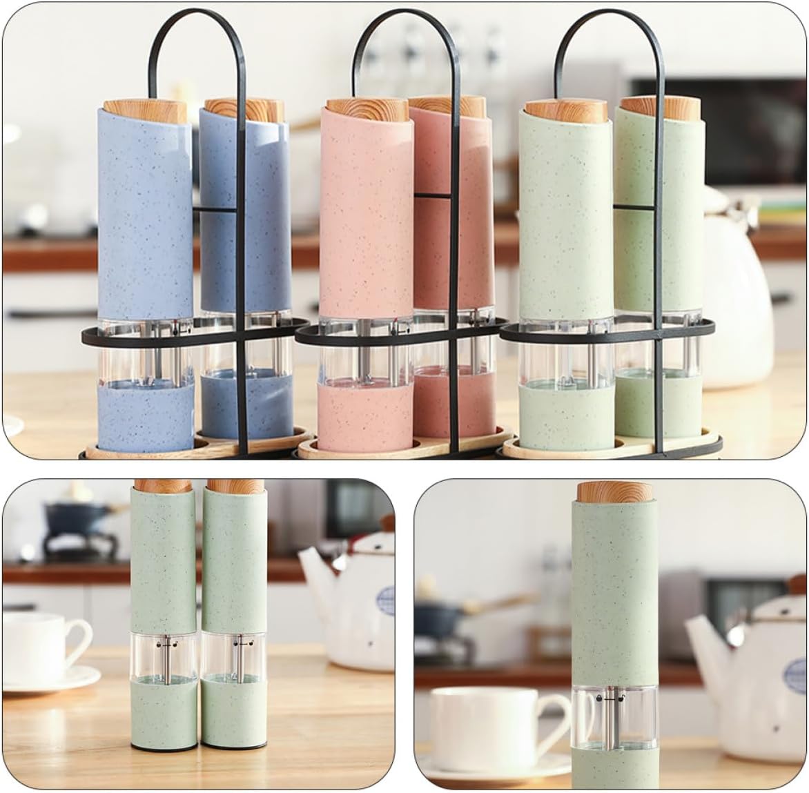 BESTOYARD 2pcs Electric Pepper Grinder Set with Wheat Straw Housing, Battery-excluded Cooking Tools, Green Color for Home Use