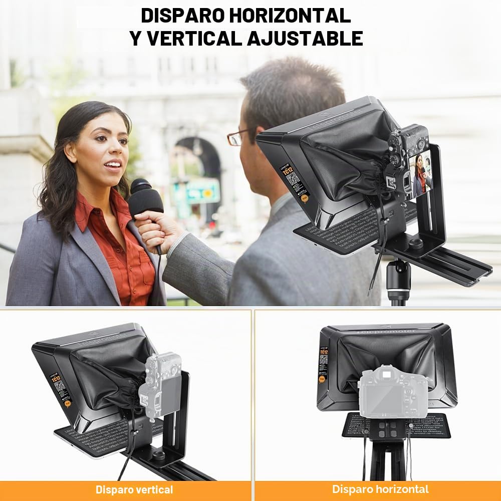 LENSGO TC12 Teleprompter para cámara DSLR/sin espejo y tablet de hasta 12,9 pulgadas. Teleprompter profesional para grabación de vídeo, vlogging, transmisión en directo.