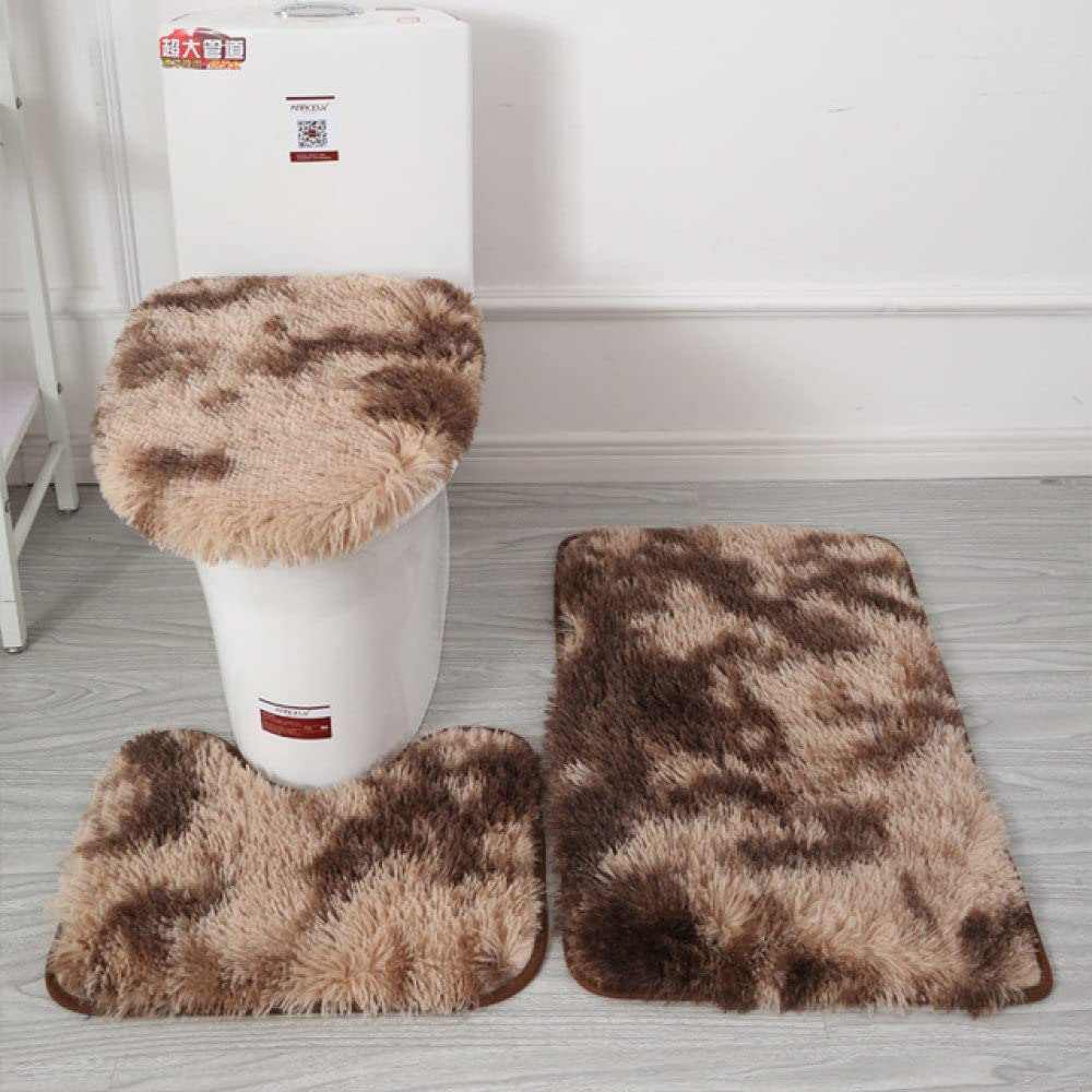 Juego de tres piezas de felpa teñido anudado para baño, color sólido, tapete de baño de color café, kit de alfombra suave para baño doméstico, 1 unidad, 50 x 80 cm