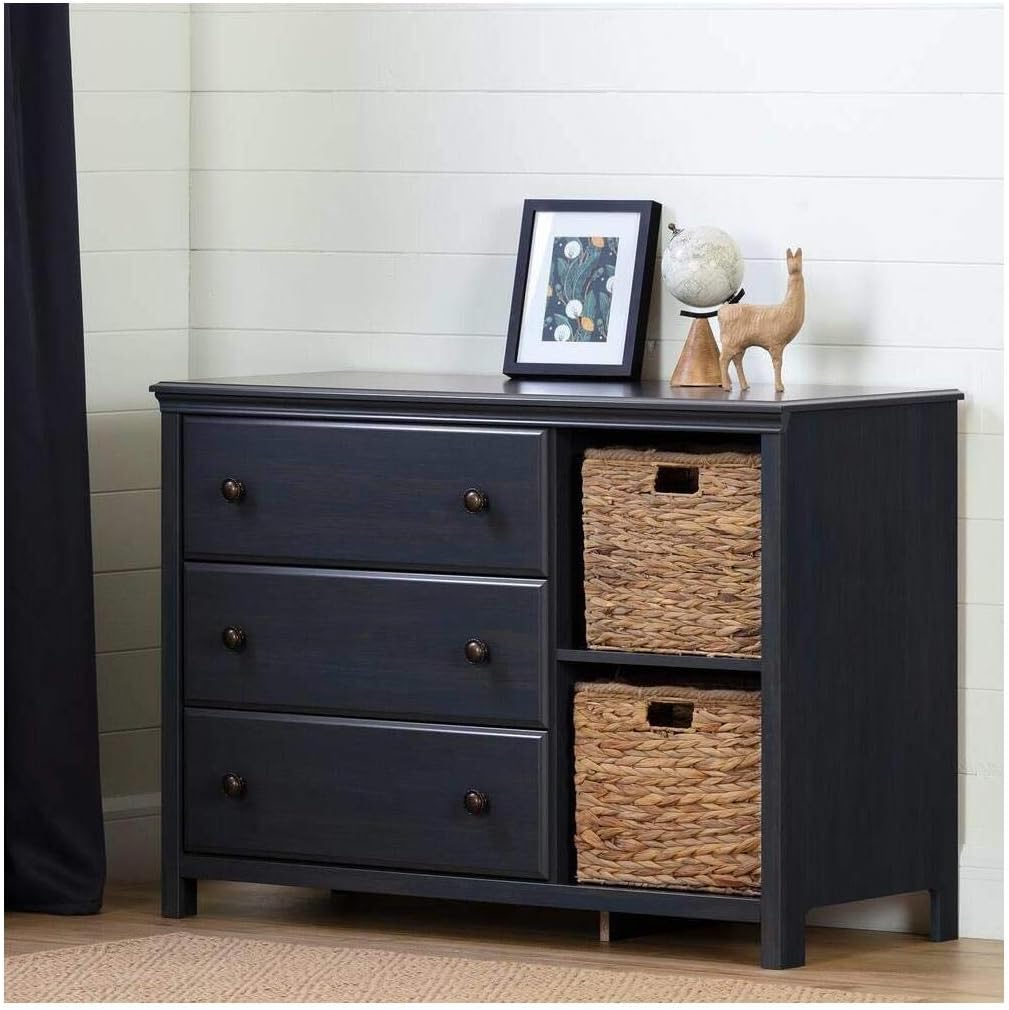 South Shore Cotton Candy 3-Drawer Dresser with Baskets-Blueberry
