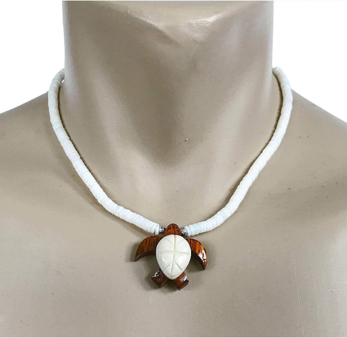 Hawaiian Jewelry Koa Wood and Buffalo Bone Honu Sea Turtle Puka Shell Necklace - Image 2