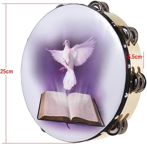 Miniatura 6 de Btuty Pandereta de 10 pulgadas, 6 pares, doble cascabel de metal para iglesia y otras ocasiones sagradas