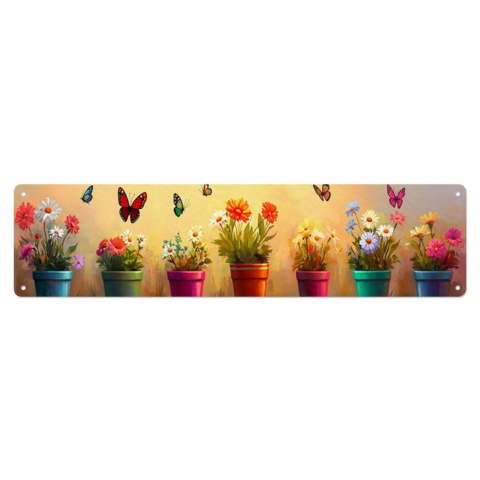 Colorful Flowers And Butterflies Pattern Metal Tin Sign Plaque