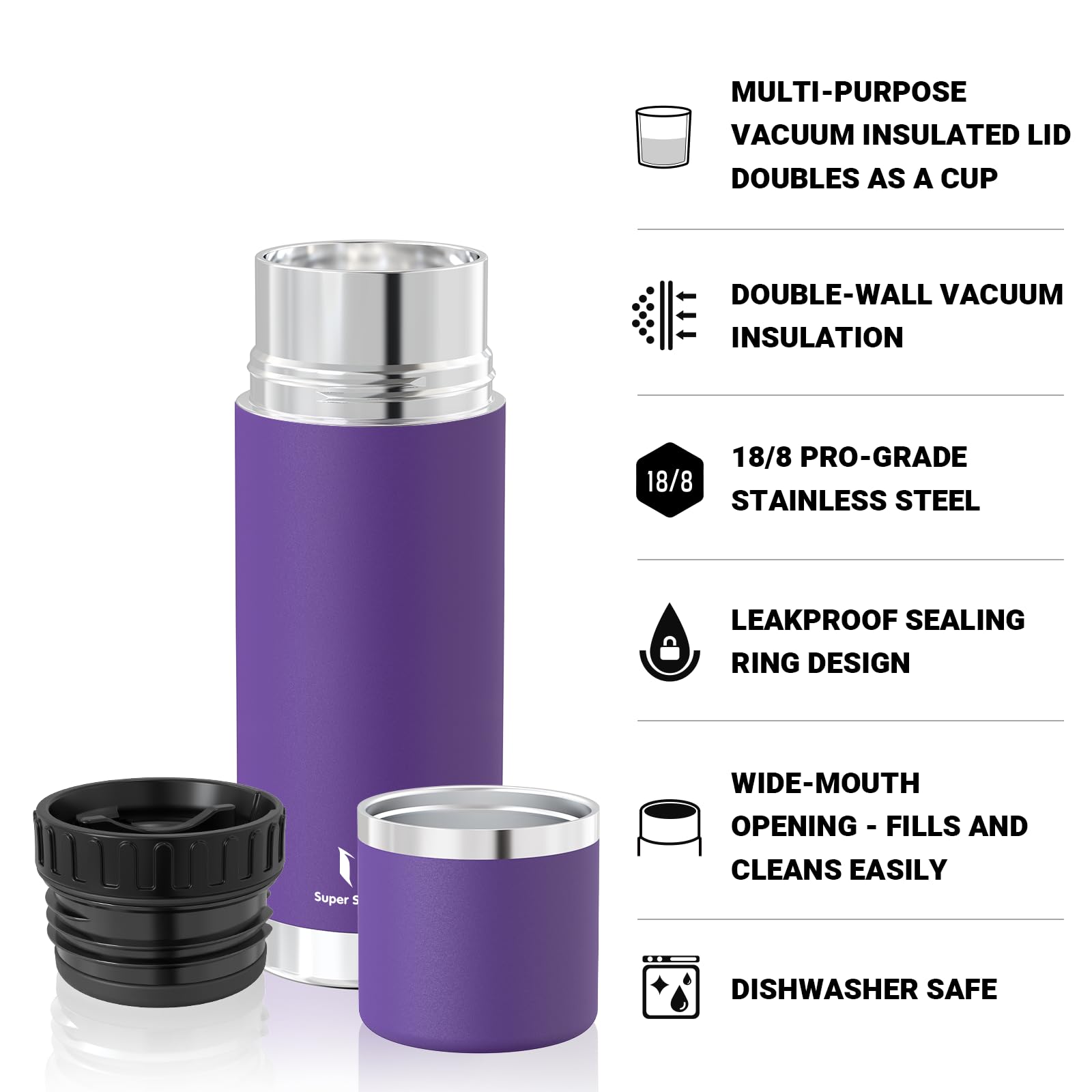 Super Sparrow Borraccia Termica -500ml/750ml/1000ml - Bottiglia Termica in Acciaio Inox - Borracce Senza BPA - Mantiene Calde 12 Ore o Fredde per 24 Ore - A Prova di Perdite Tappo Funge Anche da Tazza