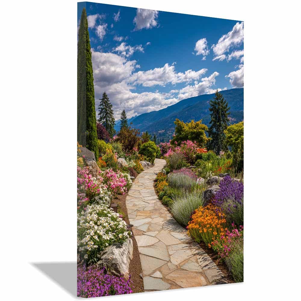 HOQIU Landscape wall art Mountainse Garden Path canvas art, art print, house decor, bedroom wall decor above bed, prints for living room.(Multicolor)-60x80cm Framed