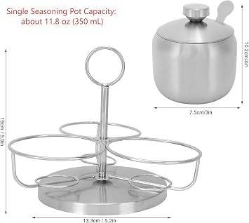 Stainless Steel Sugar Bowl, 10Pack Seasoning Jar Spice Container, Rotating Condiment Spice Salt Sugar Jar Spice Rack Set with Lid Spoon