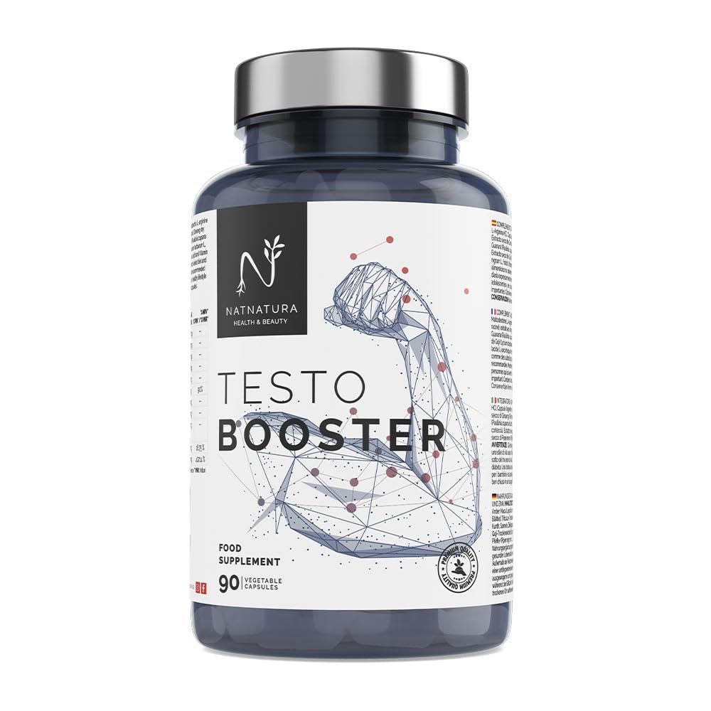 Testosterone Uomo. Potenziatore di testosterone naturale. Aumenta forza, massa muscolare e rendimento sportivo. 90 capsule vegetali. Vegano e senza glutine.