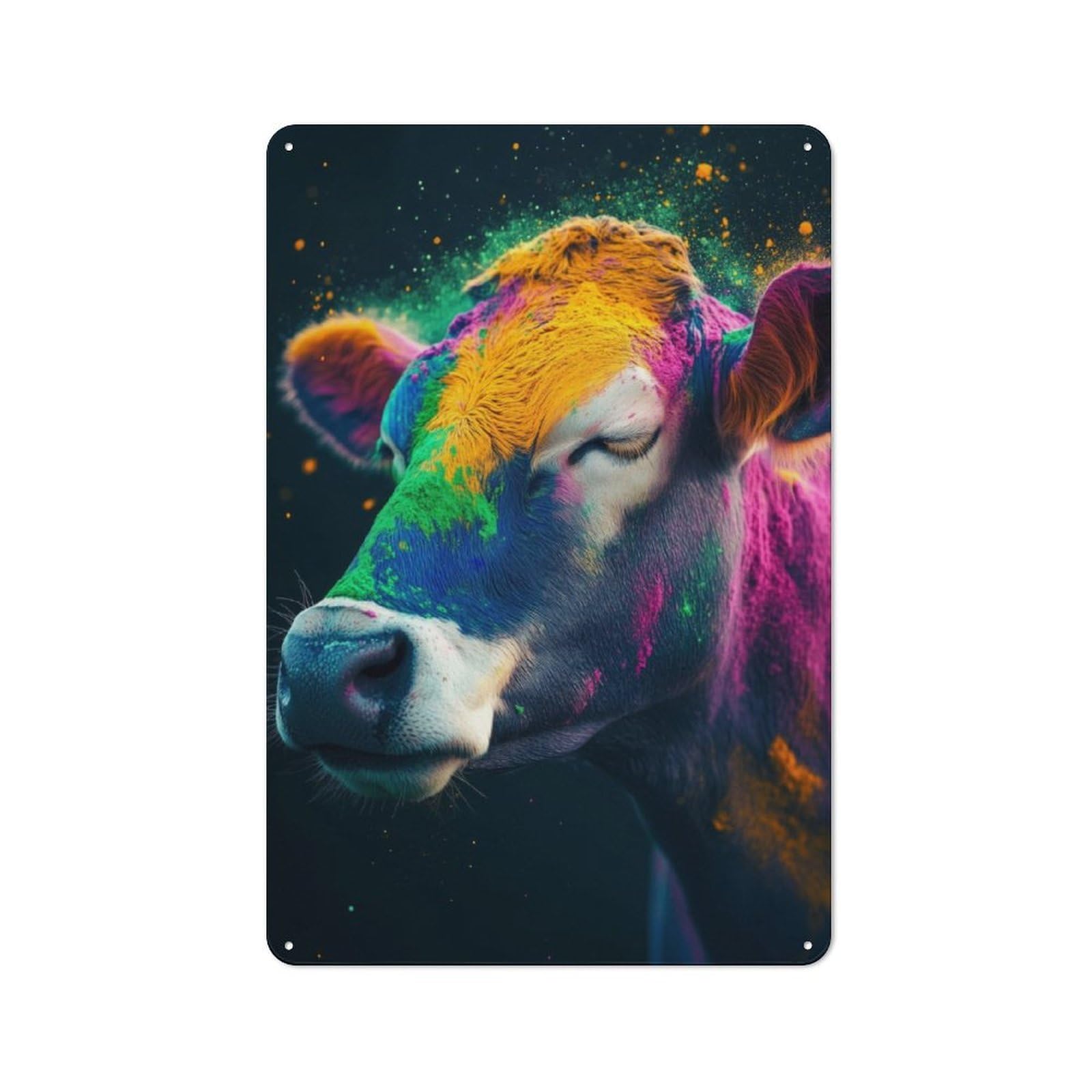 Junmoney Colorful Powdered Cow 30X20cm Vintage Metal Plaque With For Garage Or Workshop, A Christmas Gift For People Styling Garage And Workshop