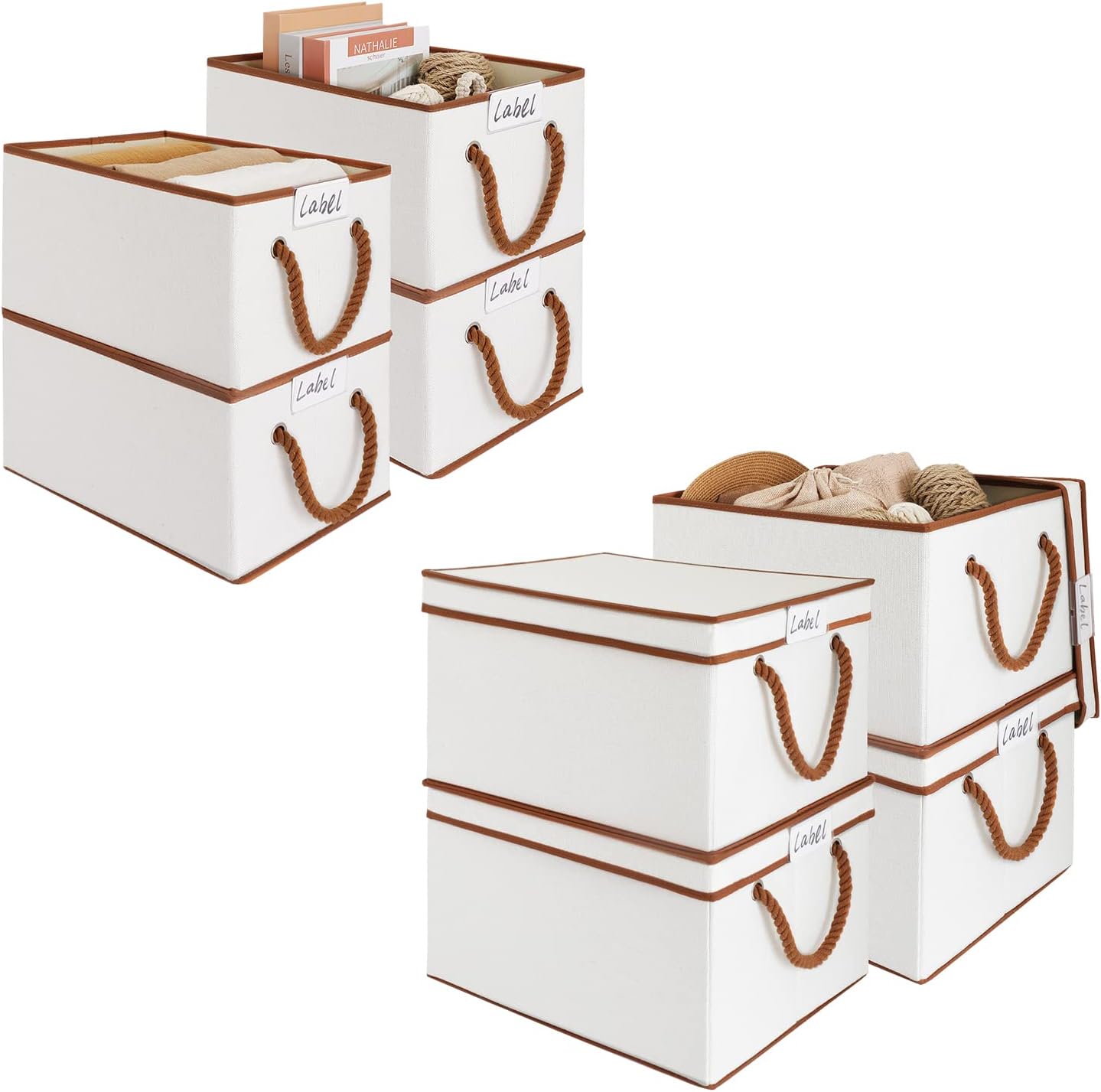 LoforHoney Home BundleStorage Bins with Lids Beige XLarge