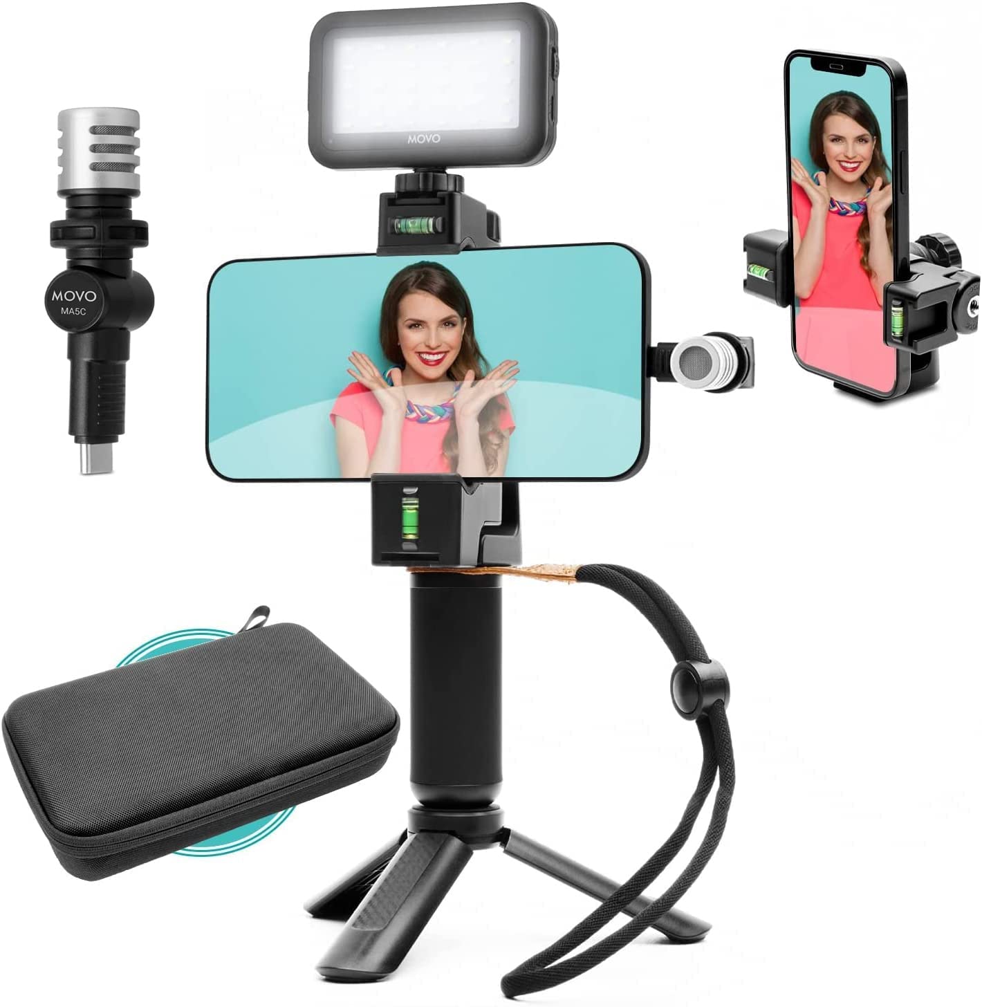 Movo uVlogSK Starter Kit for Content Creators - Smartphone Video Vlogging Kit for Android and USB-C Devices - Includes USB-C Microphone, LED Video