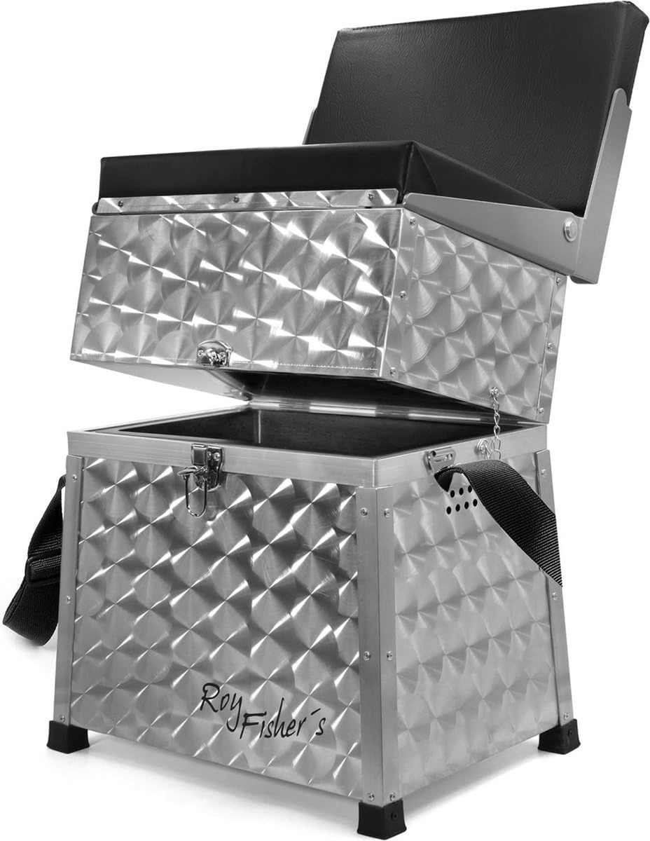 Roy Fischer skrzynia do siedzenia z oparciem - 2 szuflady - walizka wędkarska - aluminium - 45x36x26 cm