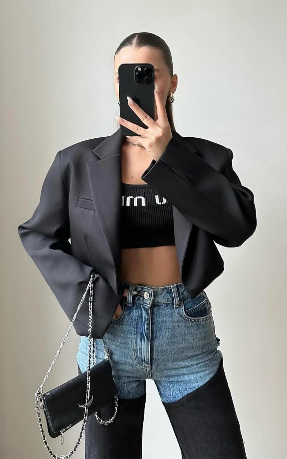 PIRAL Women's Bicolor Chap Jeans – High-Rise Straight Fit, Two-Toned Denim (Blue/Black), 100% Cotton, 33” Inseam