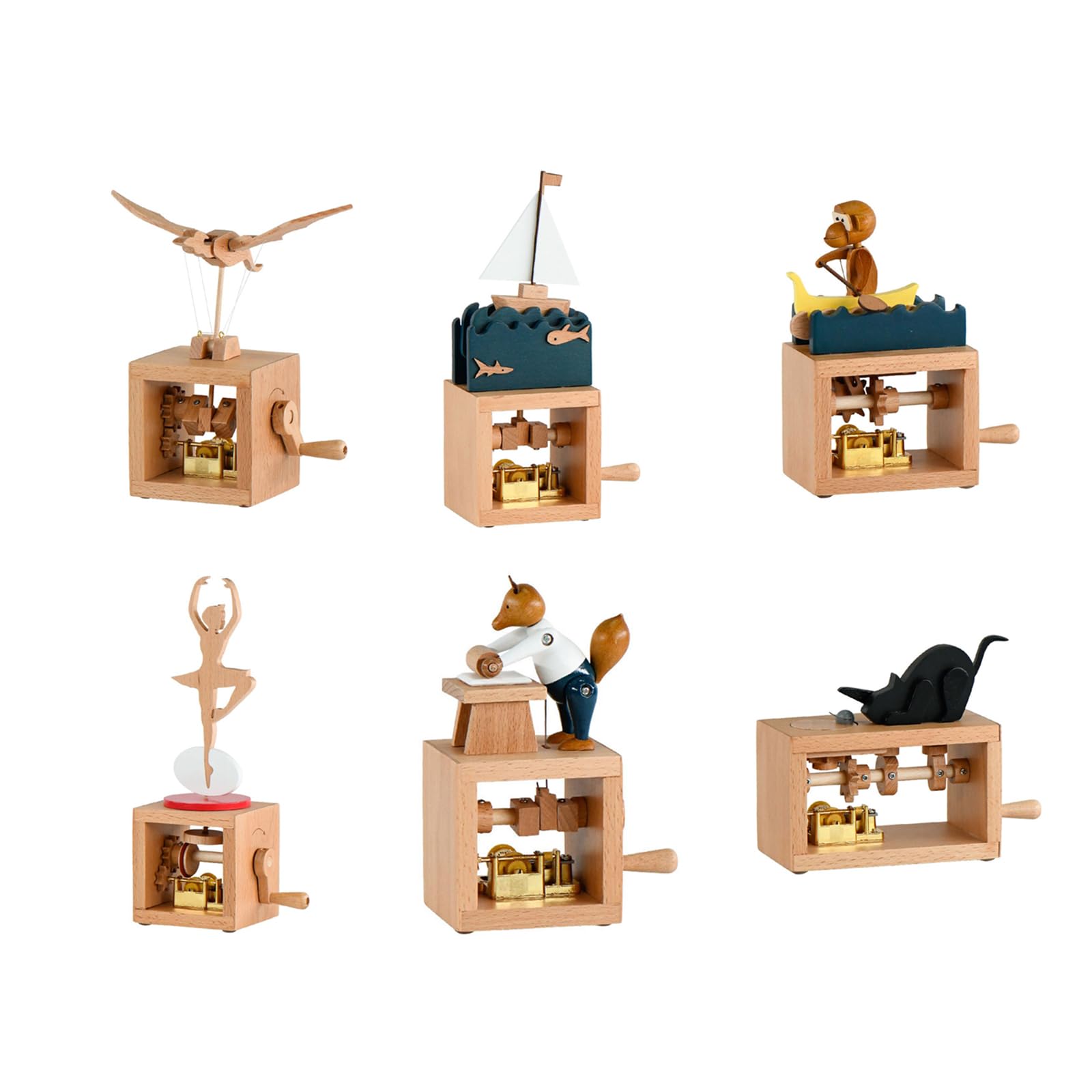 Caja de música de madera de manivela con figura de animal de dibujos animados de bailarina clásica, adorno musical para decoración del hogar, caja de música coleccionable