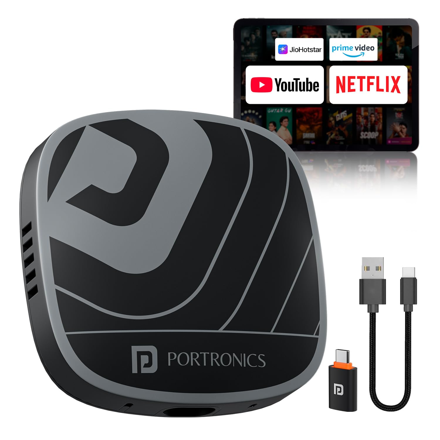 Portronics Tune Plus, 2-in-1 CarPlay & Android Auto Adapter with Inbuilt YouTube, Netflix, Converts Wired to Wireless, 3GB RAM + 32GB ROM, Plug &Play, USB-A & Type-C Compatible, TF Card Slot for Media-image-42