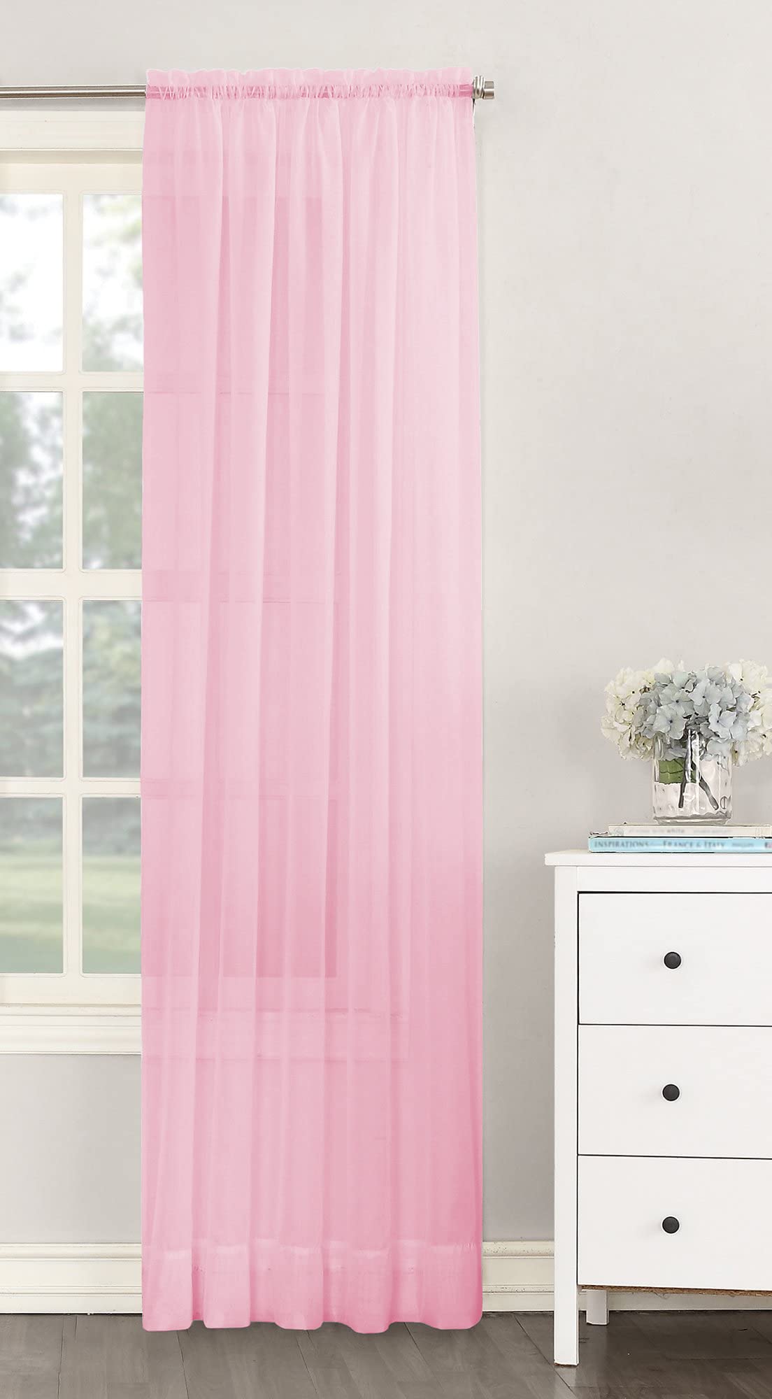 Single Plain Voile Net Curtain Sheer Panels Slot Top Heading (Rose, 140cm (55") Wide x 183cm (72") Drop)