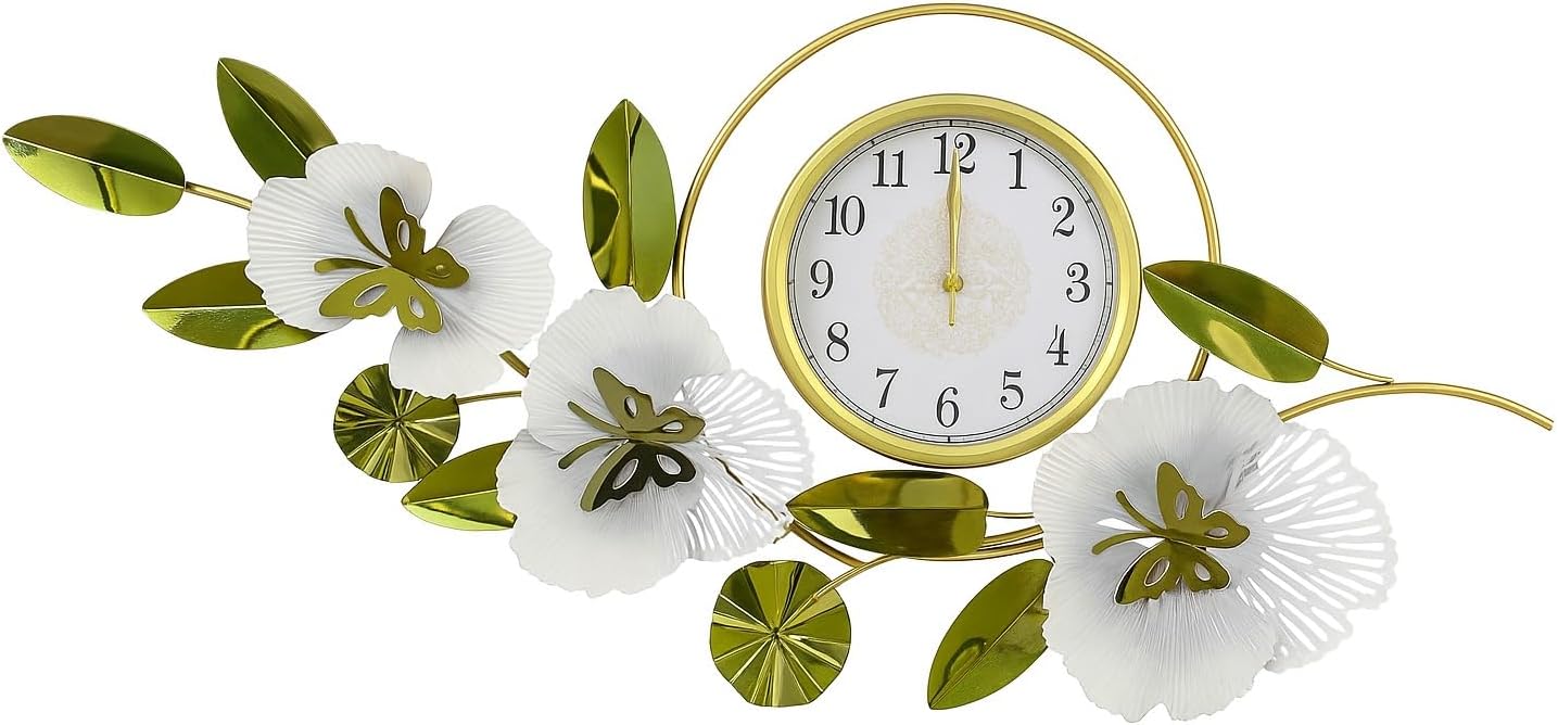 Mokshith Wall Clocks for Living Room Decor,Large Wall Clock,3D Creative Metal Flower Leaf Design,with Silent Movement Wall Clocks for Home Wall Decor Clock (MO-21)