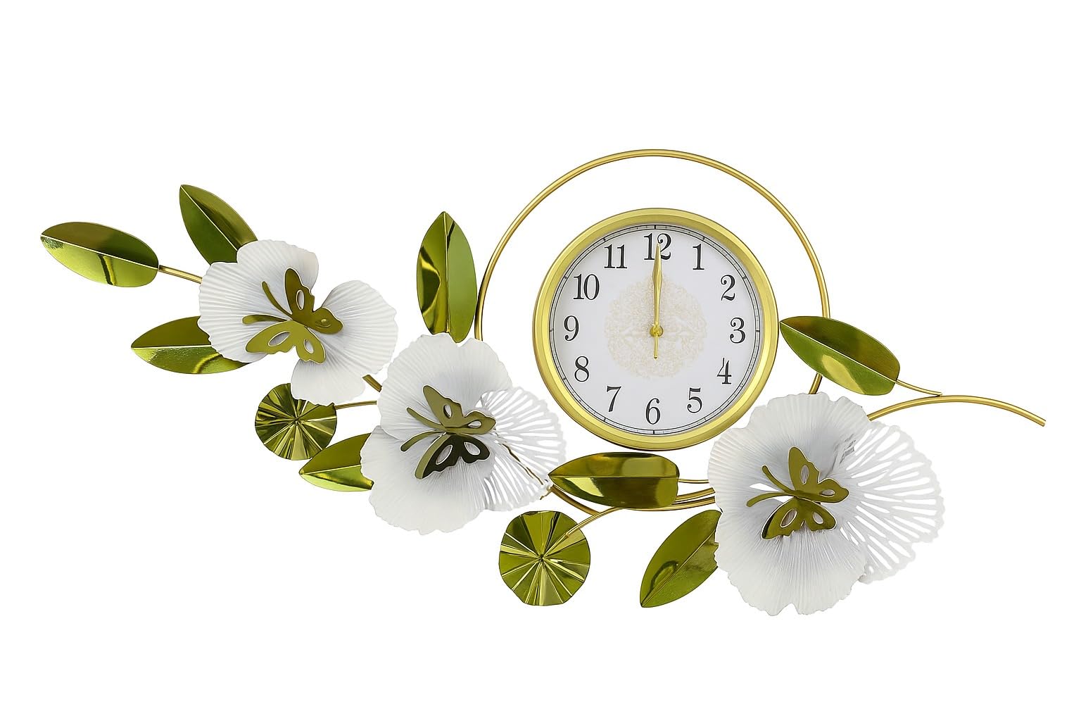 Mokshith Wall Clocks for Living Room Decor,Large Wall Clock,3D Creative Metal Flower Leaf Design,with Silent Movement Wall Clocks for Home Wall Decor Clock (MO-21)