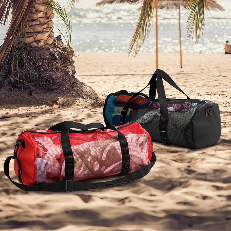 Large Capacity Mesh Duffel Bag - Quick-Dry Ventilated Beach Travel Bag for Diving, Swimming, Gym & Yoga & Scuba Diving Gear with Splash-Proof Phone Pocket, Portable Round Shoulder Tote - Image 5