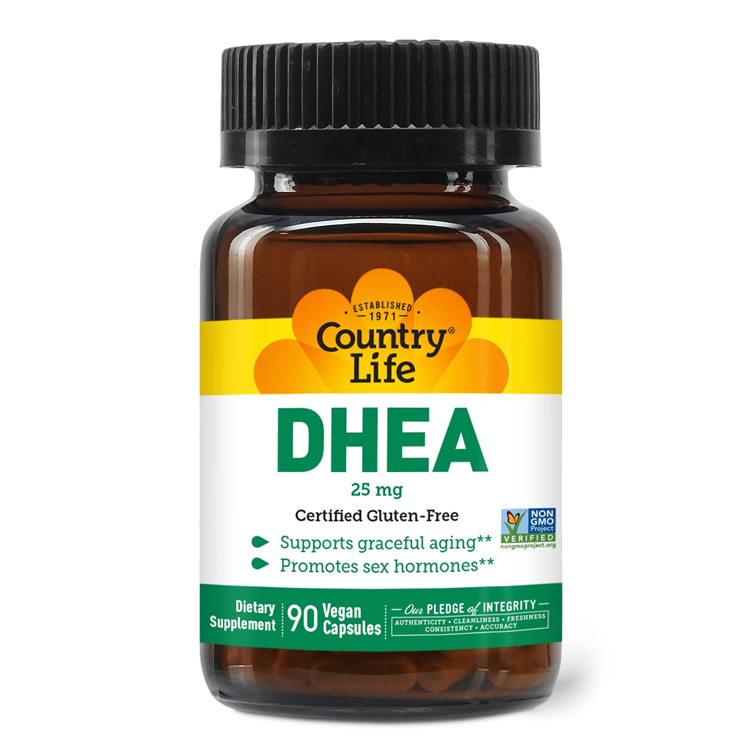 DHEA 25mg, 90 Vegan Capsules, Certified Gluten Free, Certified Vegan, Non-GMO Verified,