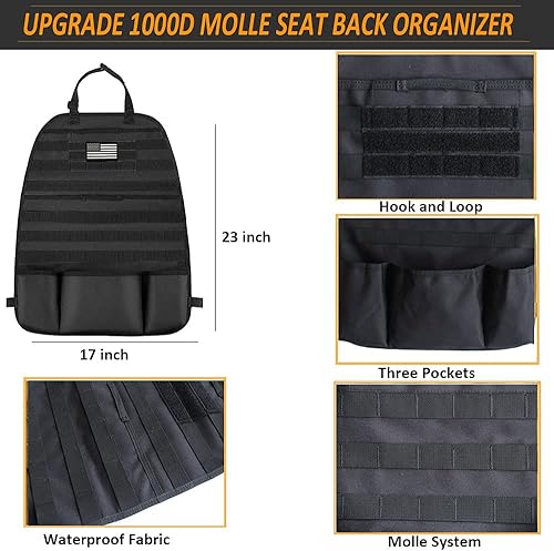 Miniatura 4 de Organizador de respaldo de asiento Molle 1000D mejorado con bolsas, panel táctico Molle para asiento de automóvil, protector de asiento de asiento