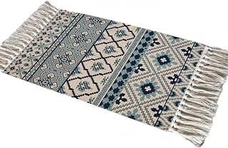 Aniyan Teppich 60x180 cm Boho Baumwollteppich Waschbar mit Quasten, Webteppich Faltbar für Camping Outdoor, Wohnzimmer Schlafzimmer Küche Flur, Handgewebter Antirutsch L?Ufer (Stil E)