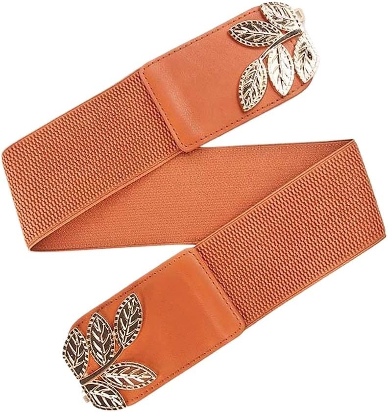 Women's Waist Cover Alloy Leaf Buckle Elastic Band Versatile Dress Shirt With Clothing Belt