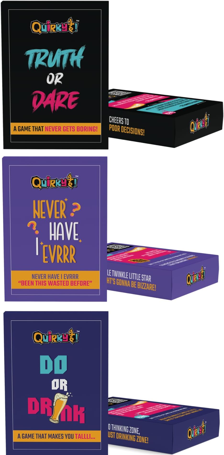 Truth Or Dare + Never Have I Ever + Do Or Drink - Party Games Combo of 3 with Pack of 50 Cards Each