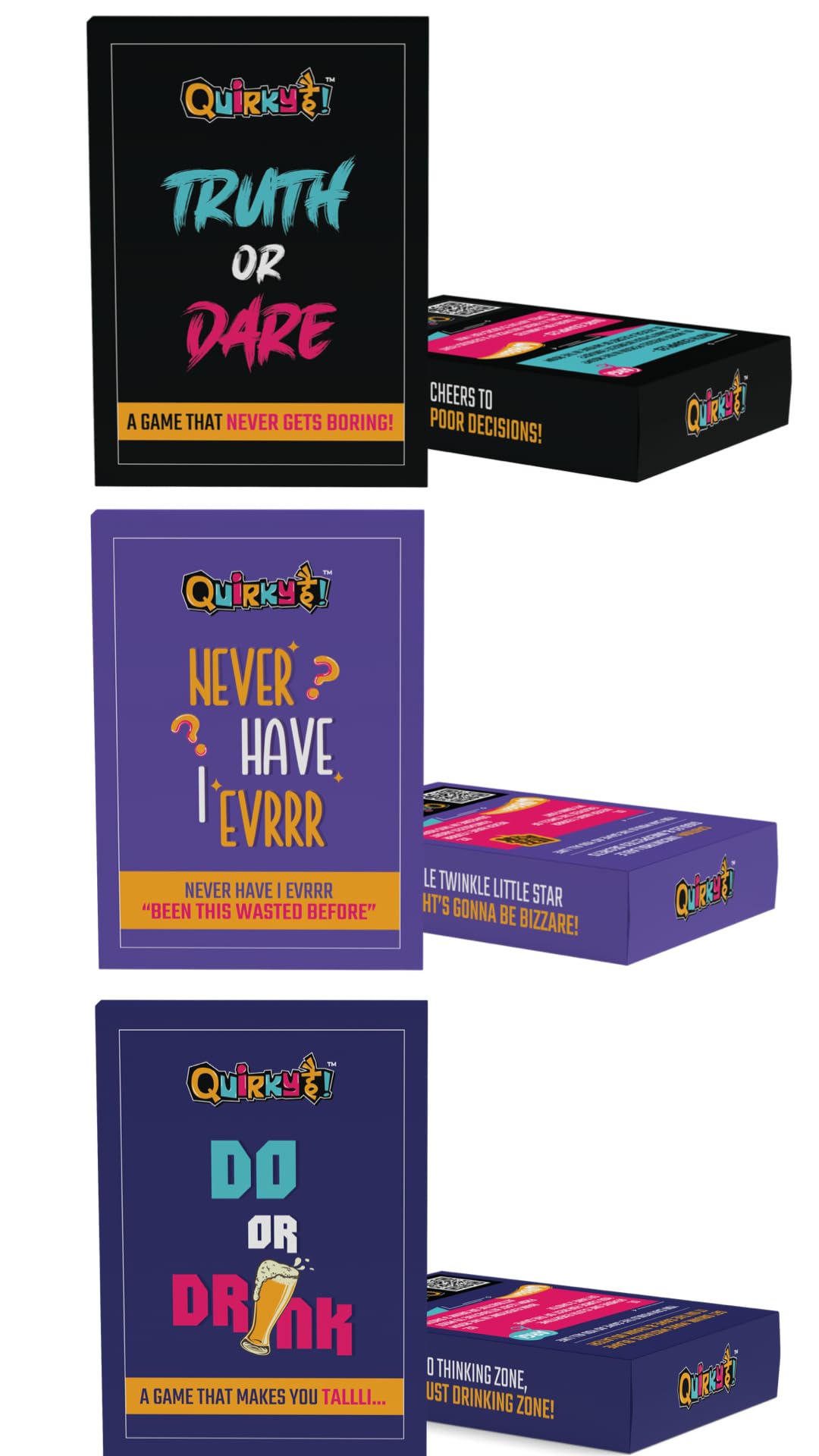 Truth Or Dare + Never Have I Ever + Do Or Drink - Party Games Combo of 3 with Pack of 50 Cards Each
