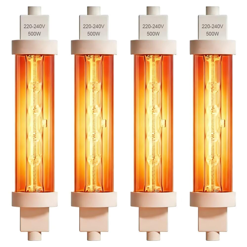 500W R7s Food Heat Lamp Bulbs, 4 Pcs R7s Bulb 118mm LED Dimmable, Warm White 2700K, Gantry Food Lamp Jacketed, 240V Buffet Food Warmer, Food Safe Bulb Lights for Catered Event, Canteen, Buffets
