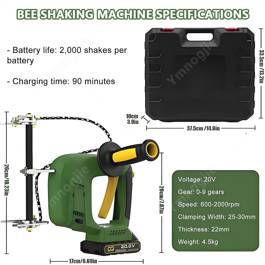 Macchina Portatile per Scuotimento delle Api Yellow-2Battery | Elettrico Portatile Senza Spazzole,Strumenti per Apicoltura con Scuotimento Elettrico per Alveari,9 Frequenze Variabili