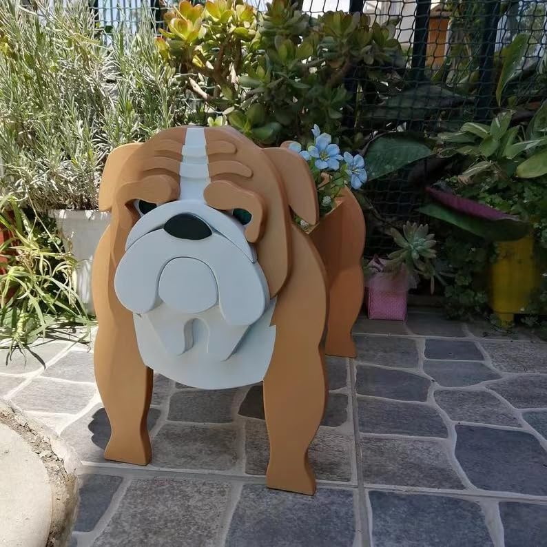 Onecen Big Dog Planter PVC Animal Plant Pots Outdoor Indoor Garden Office Home Decor Planters Holder for Succulent Flower Large Plant Flower Pots Outside (Brown English Bulldog) - Image 2