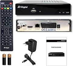 TDT HD Receiver Full HD Spanish DTT H265+ 10bit, FTA DM-Digital, DVB-T2, USB, HDMI, LAN, SCART, USB WiFi Support, Universal IR Remote Control 2in1, Black, Metal