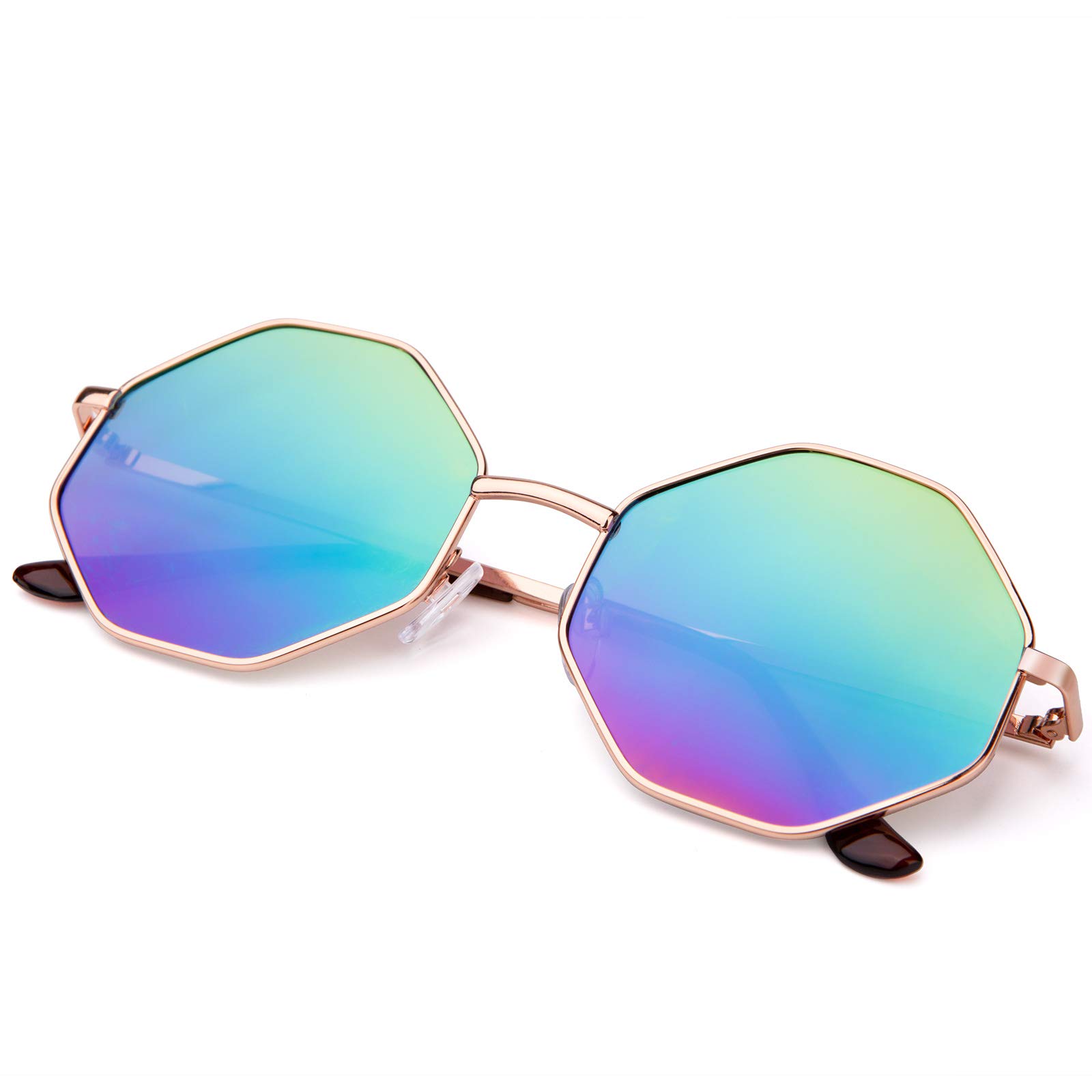 PINGLAS Hipster Polygon Oversized Sunglasses For Women Delicate Metal Frame Candy Color UV400 Lens