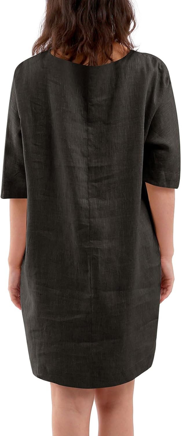 Amazhiyu Womens 100% Linen Summer Batwing Sleeve Short Dresses with Pockets - Image 3
