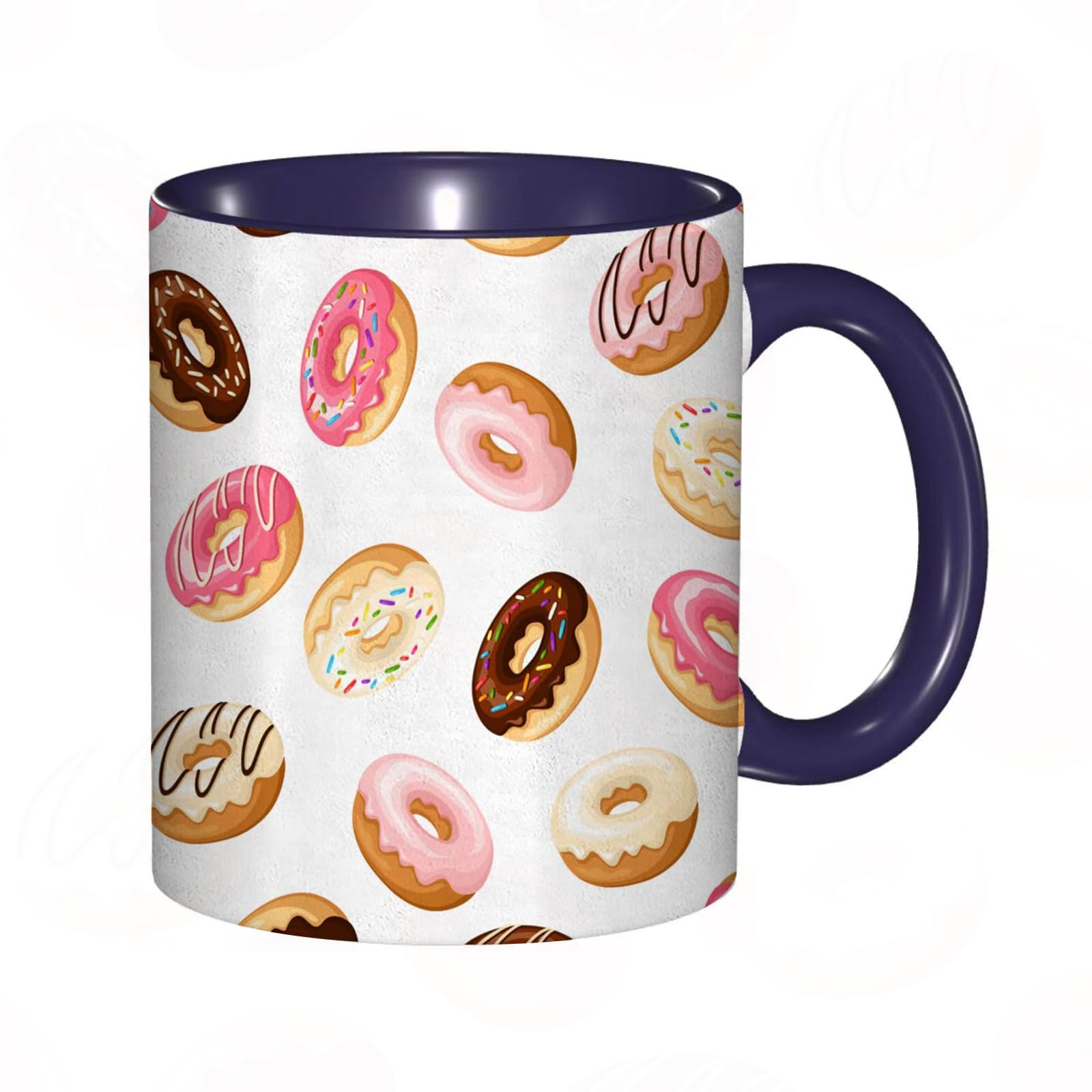 RFSHOP Coffee Mug Heartache Donut Dessert Airy Rainbow Print 11Oz Ceramic Tea Cup with Handle for Home Office Christmas Birthday