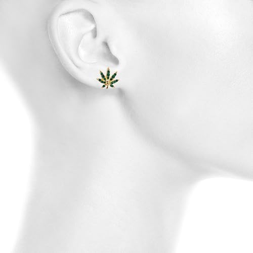 Miniatura 2 de Lux Accessories - Pendientes de tuerca con diseño de marihuana, 420 hojas, color verde