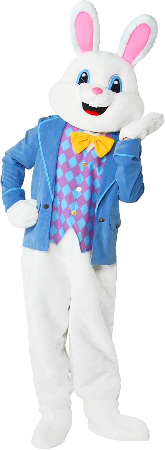 Easter Bunny Costume Adult 5PCS Mascot Rabbit Deluxe Suit for Men Blue Blazer Bunnies Head Cute Furry Unisex Outfit