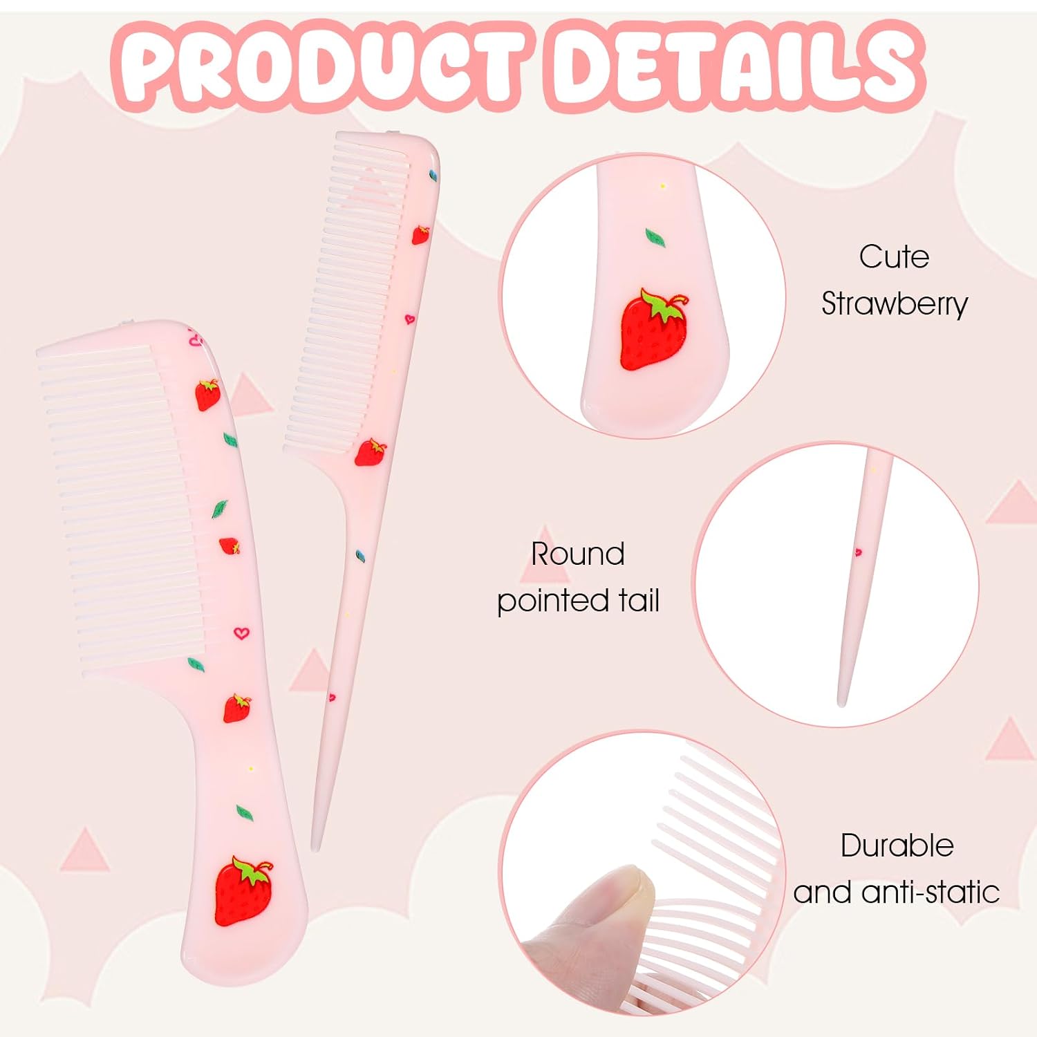 Baby Comb Set, Small Cute Fine Tooth Toddler Comb & Rat Tail Baby Comb for Styling, Pink Baby Hair Comb Plastic Parting Combs, Anti-Static Mini Hairdressing Comb for Baby Girl Wet Dry Hair (2Pcs)